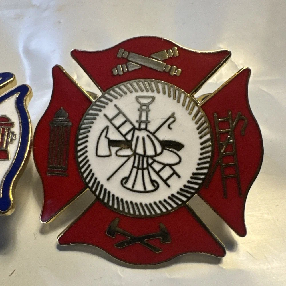 2pcs Vintage Fire Fighter E.M.T. Emt Hat Coat Vest Lapel Pin